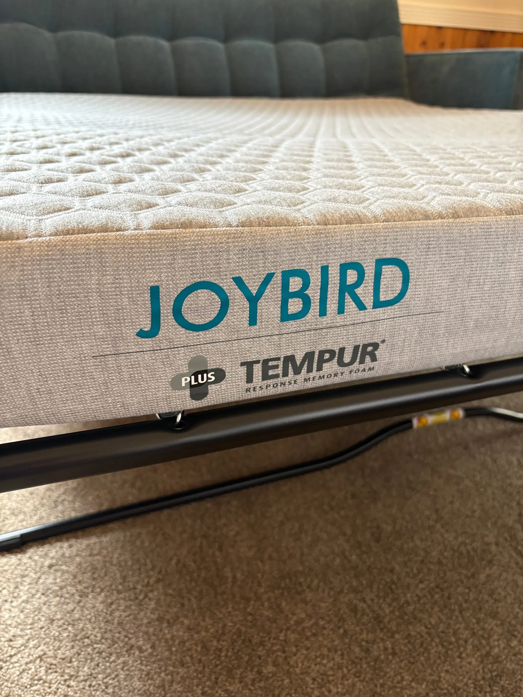 A pulled-out sleeper sofa showing its mattress. The Study, Jane’s Room, and Harper’s Room all use Joybird sofas with Tempur-Pedic mattresses.