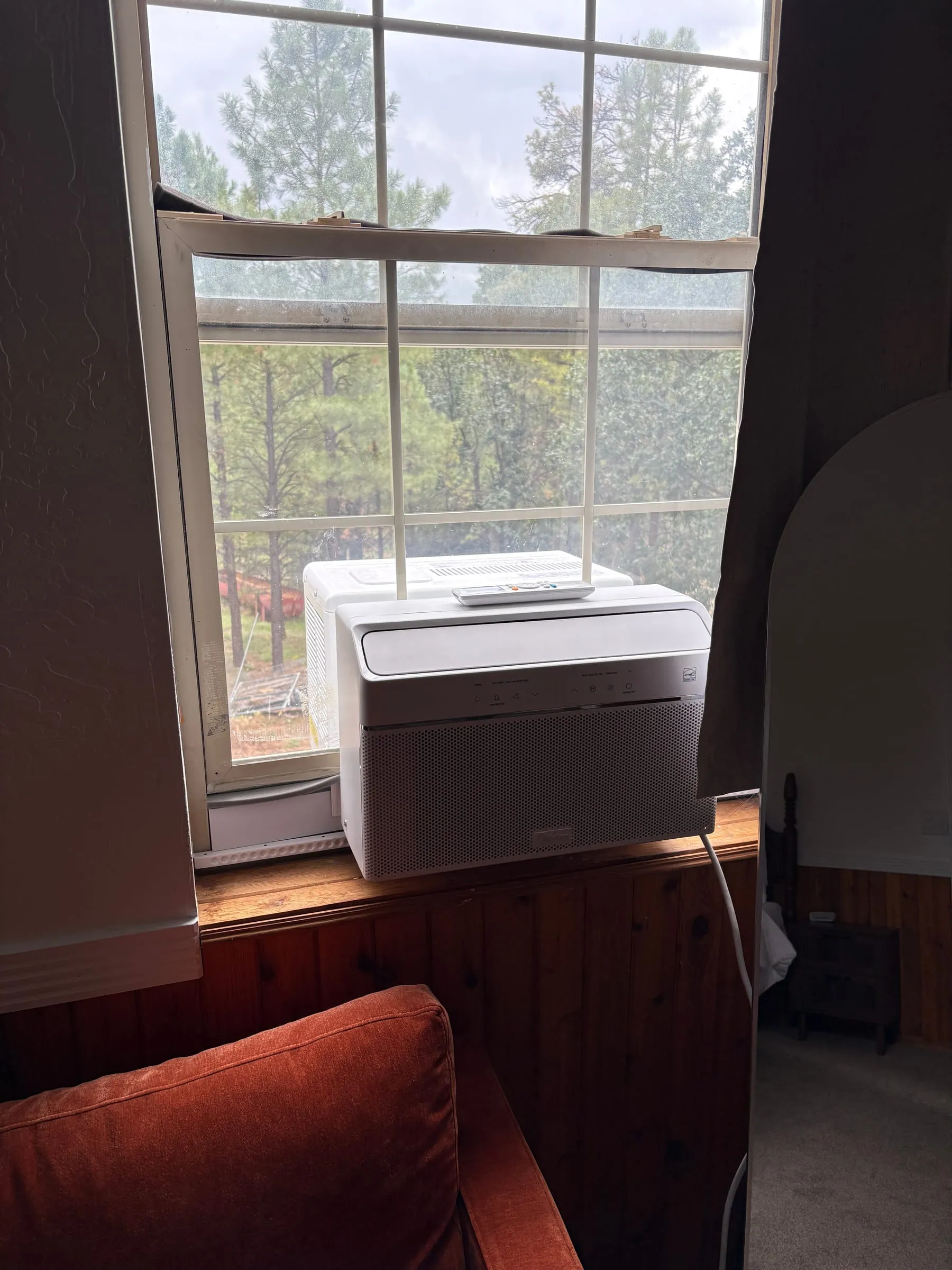 A window air-conditioning unit. Harper’s Room and Jane’s Room each have one, controlled from inside the bedroom.
